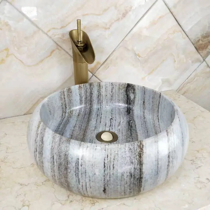 Crystal Wood Vein Marble Round Basin