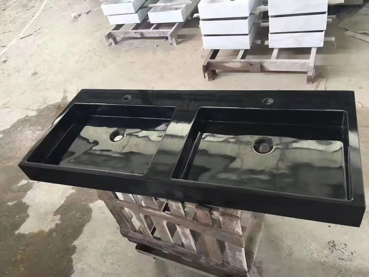 Black Marquina Double Integrated Vanity Basin