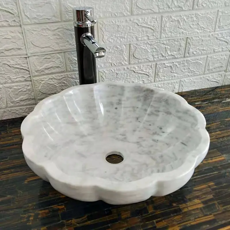 Carrara White Fluted Flower Basin view 2