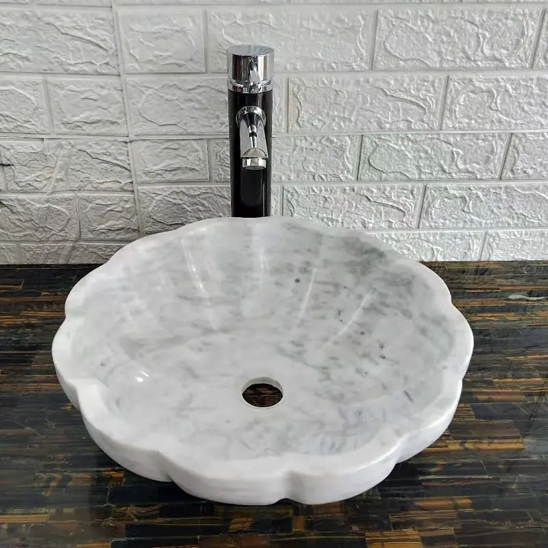 Carrara White Fluted Flower Basin