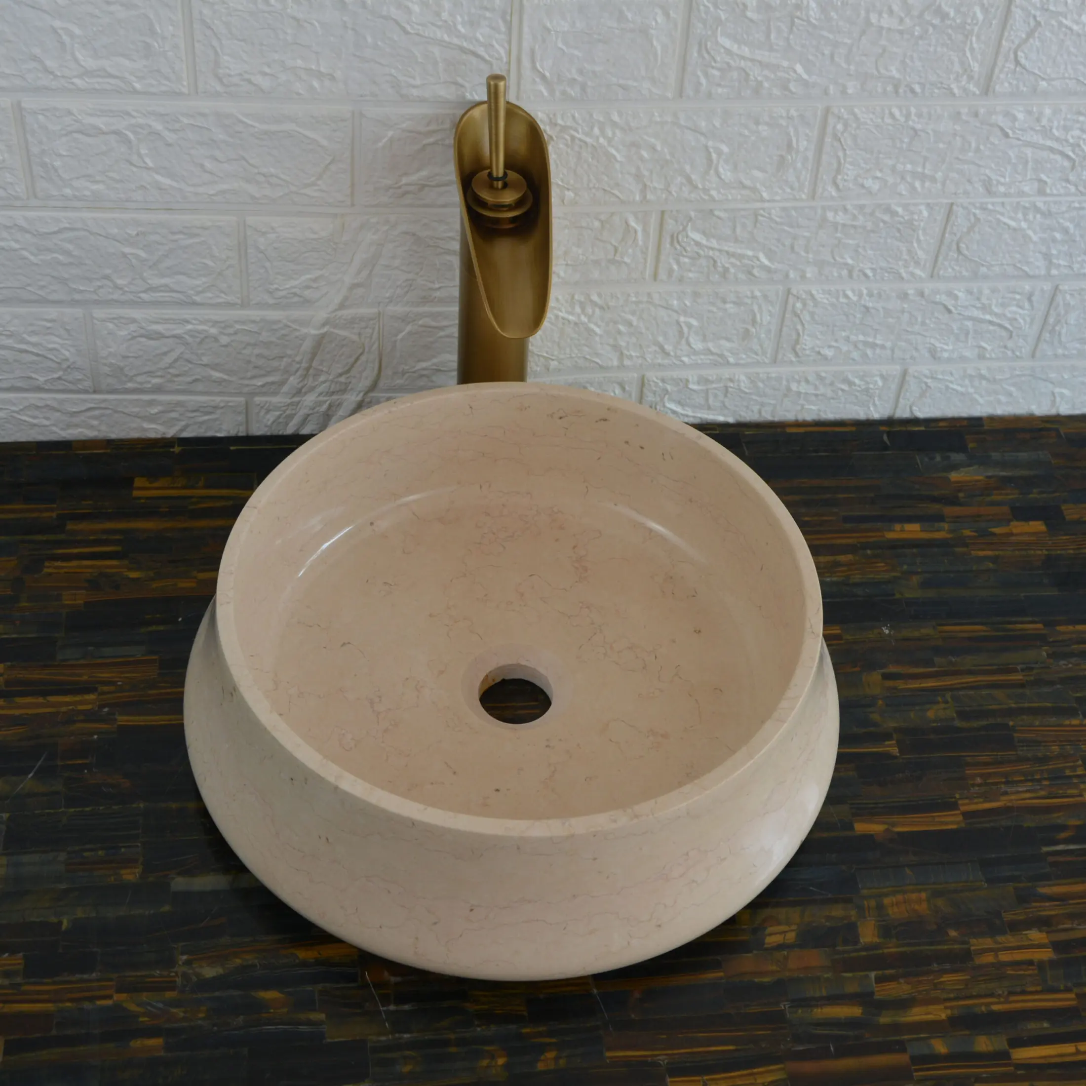 Crema Marfil Sculpted Round Vessel Basin
