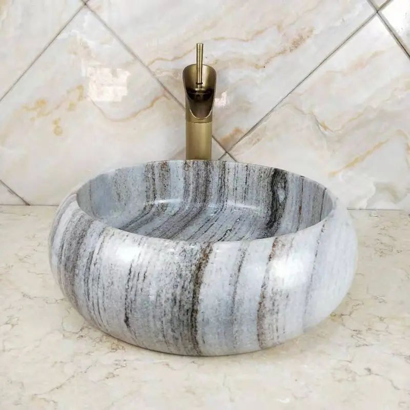 Crystal Wood Vein Marble Round Basin view 2